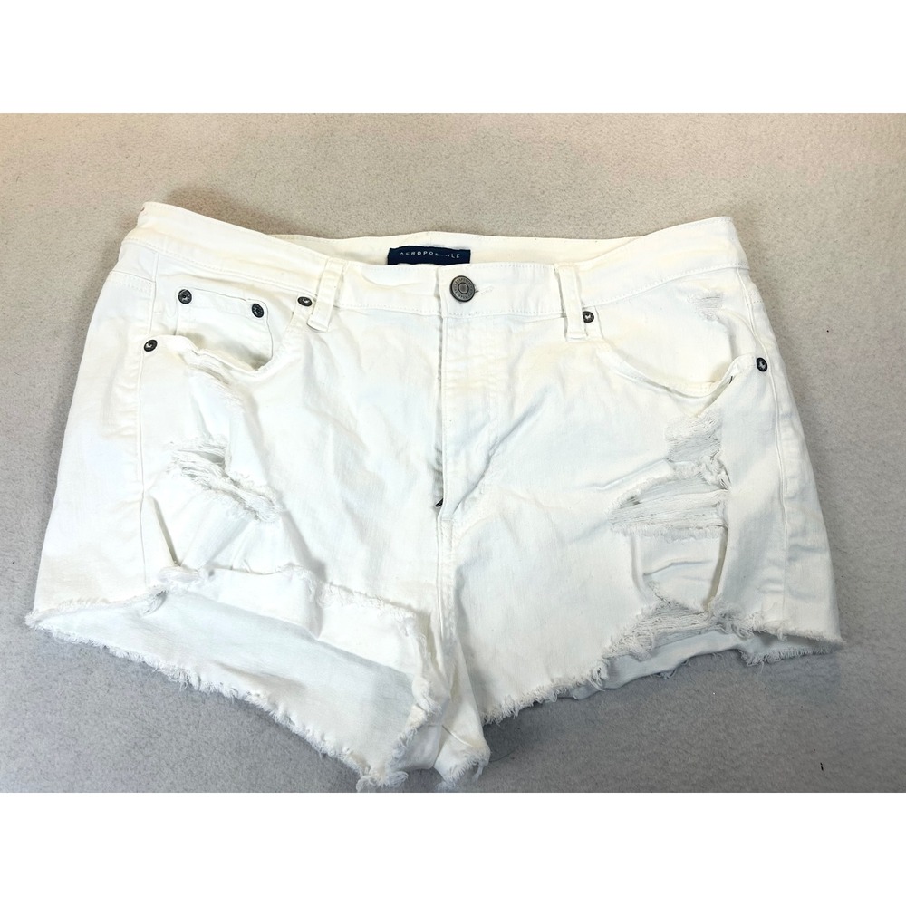 Aeropostale Vintage High Rise Shorty Women 16 White Distressed